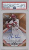 Jordan Walker from the 2023 Bowman Sterling set featuring a Orange Refractor parallel graded by PSA and given an overall grade of 10.