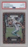 Jaylen Waddle from the 2023 Panini Prizm set featuring a Snakeskin parallel graded by PSA and given an overall grade of 10.