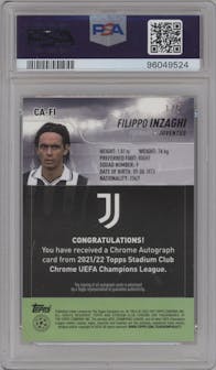 Filippo Inzaghi from the 2021-22 Topps Stadium Club Chrome UEFA Champions League set featuring a Red Wave Refractor parallel graded by PSA and given an overall grade of 9.