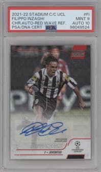 Filippo Inzaghi from the 2021-22 Topps Stadium Club Chrome UEFA Champions League set featuring a Red Wave Refractor parallel graded by PSA and given an overall grade of 9.