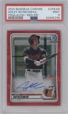 Adley Rutschman from the 2020 Bowman Chrome set featuring a Red Refractor parallel graded by PSA and given an overall grade of 9.