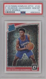 Shai Gilgeous-Alexander from the 2018-19 Panini Donruss Optic set featuring a White Sparkle parallel graded by PSA and given an overall grade of 10.