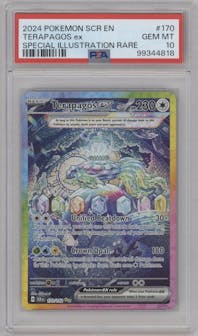 Terapagos ex from the 2024 Pokemon SV set graded by PSA and given an overall grade of 10.