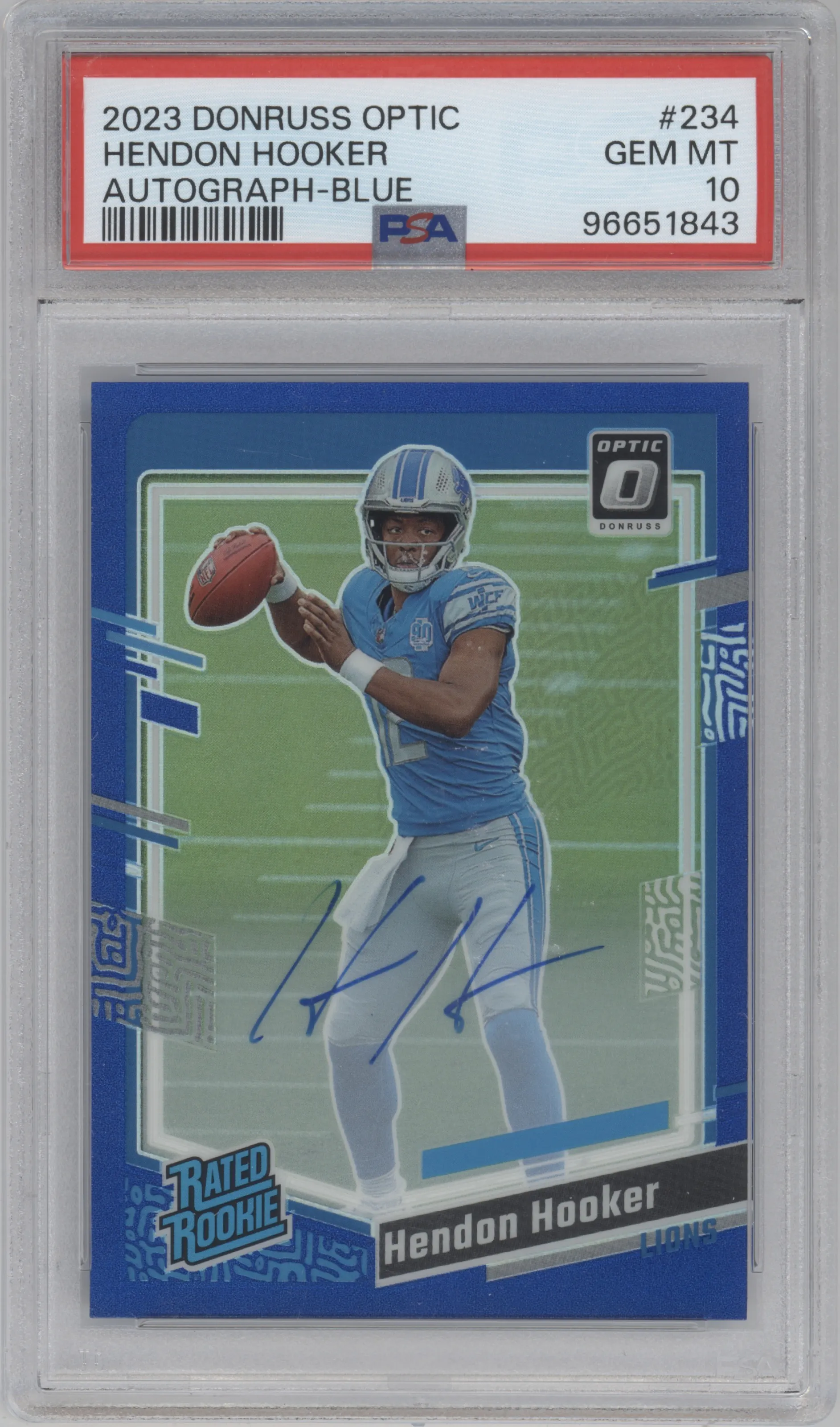 2023 Donruss Optic Rtd.Rke.Auto Hendon Hooker Blue PSA 10