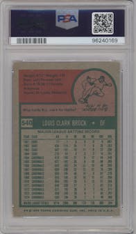 Lou Brock from the 1975 Topps set graded by PSA and given an overall grade of 7.