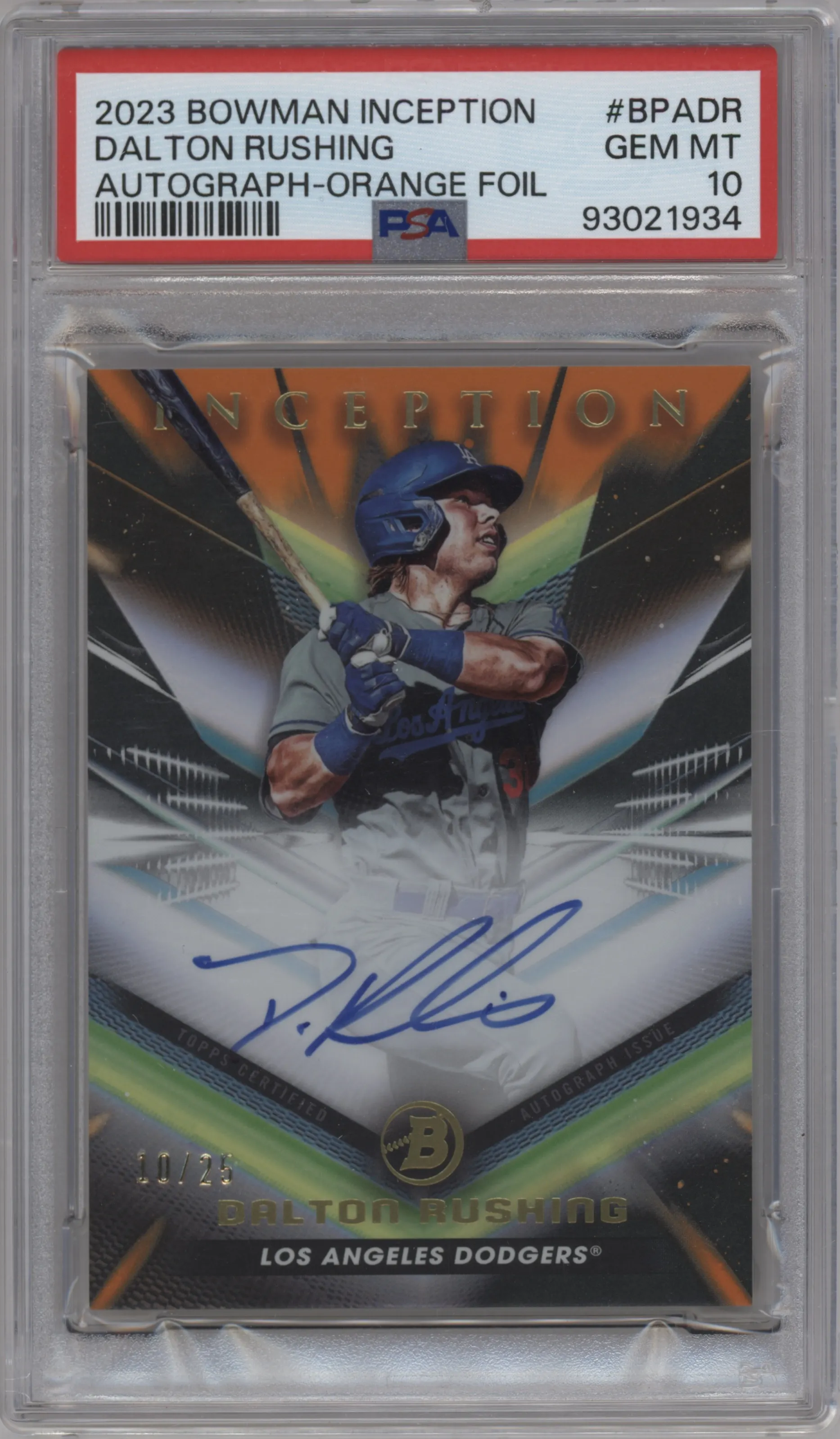 2023 Bowman Inception Auto Dalton Rushing Orange Foil #BPA-DR PSA 10