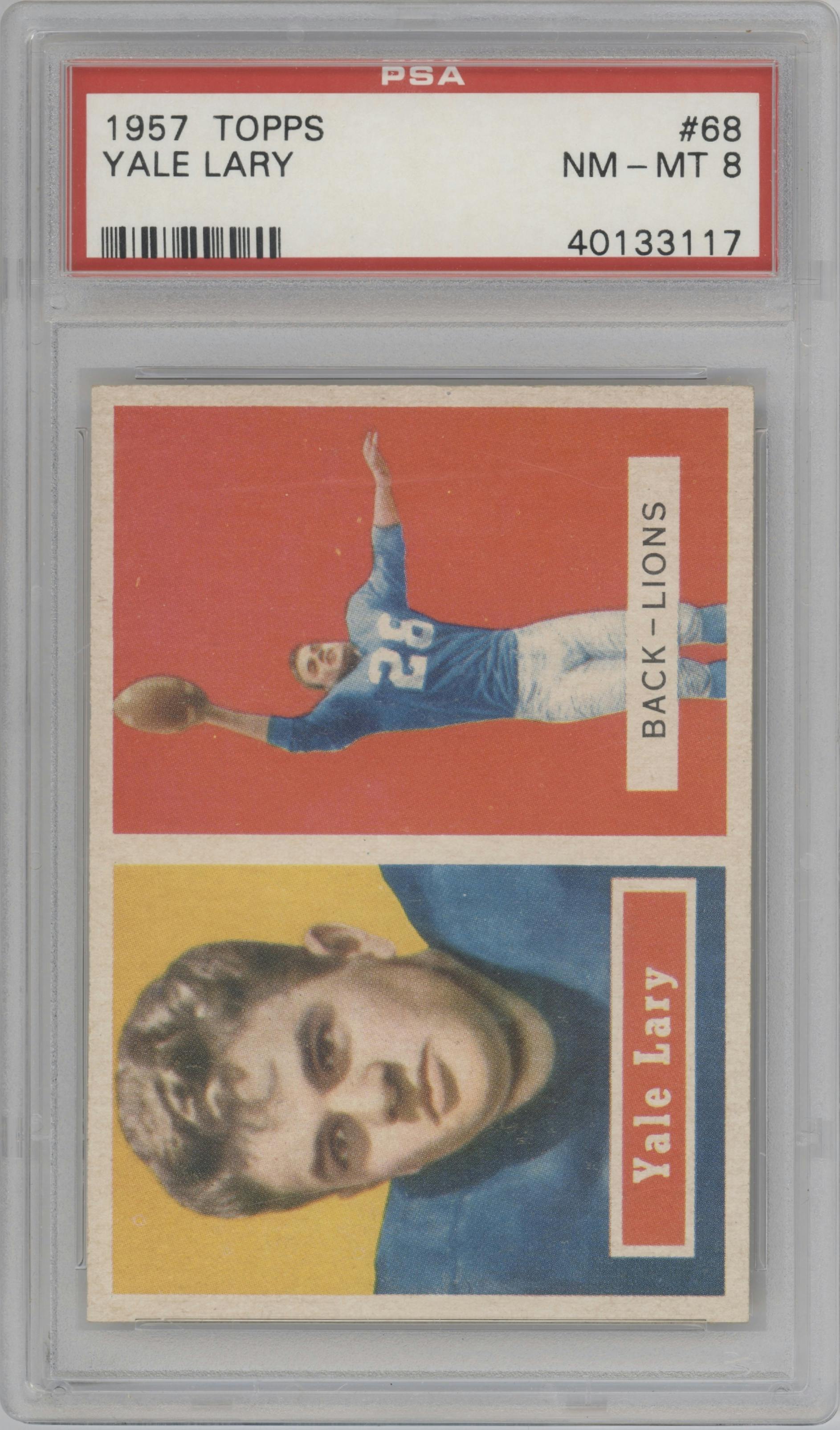 Yale Lary from the 1957 Topps set graded by PSA and given an overall grade of 8.