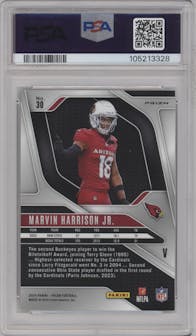 Marvin Harrison Jr. from the 2024 Panini Prizm set graded by PSA and given an overall grade of 9.