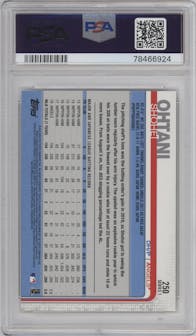 Shohei Ohtani from the 2019 Topps Series 1 set featuring a Yellow parallel graded by PSA and given an overall grade of 10.