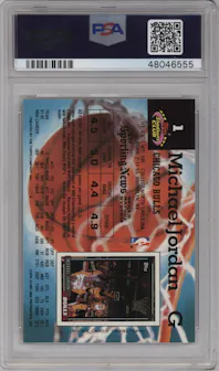 Michael Jordan from the 1992-93 Topps Stadium Club set graded by PSA and given an overall grade of 10.