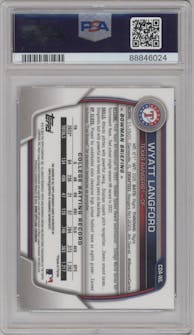 Wyatt Langford from the 2023 Bowman Draft set graded by PSA and given an overall grade of 9.
