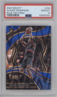 Ausar Thompson from the 2023-24 Panini Select  set featuring a Blue Tectonic parallel graded by PSA and given an overall grade of 10.