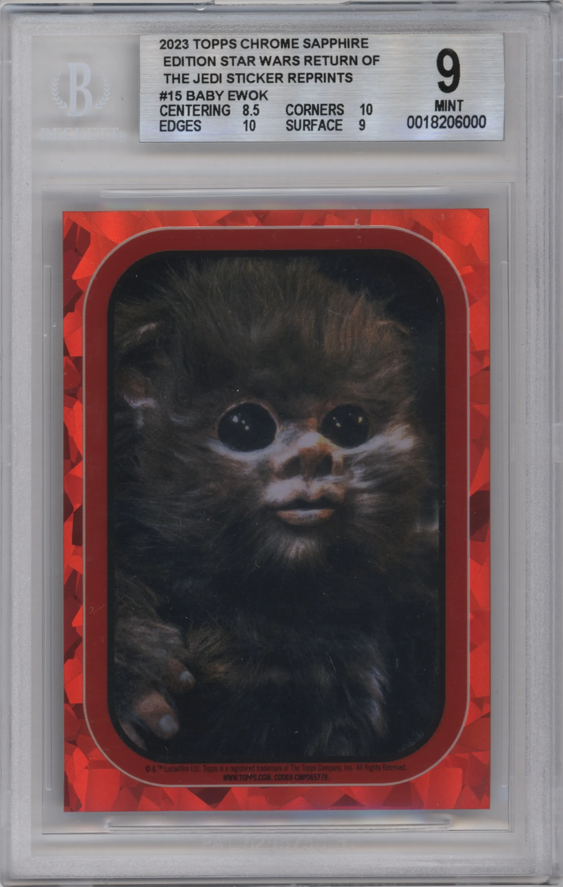 2023 Topps Chrome Sapphire Star Wars Return of the Jedi Stickers Baby Ewok #NNO BGS 9