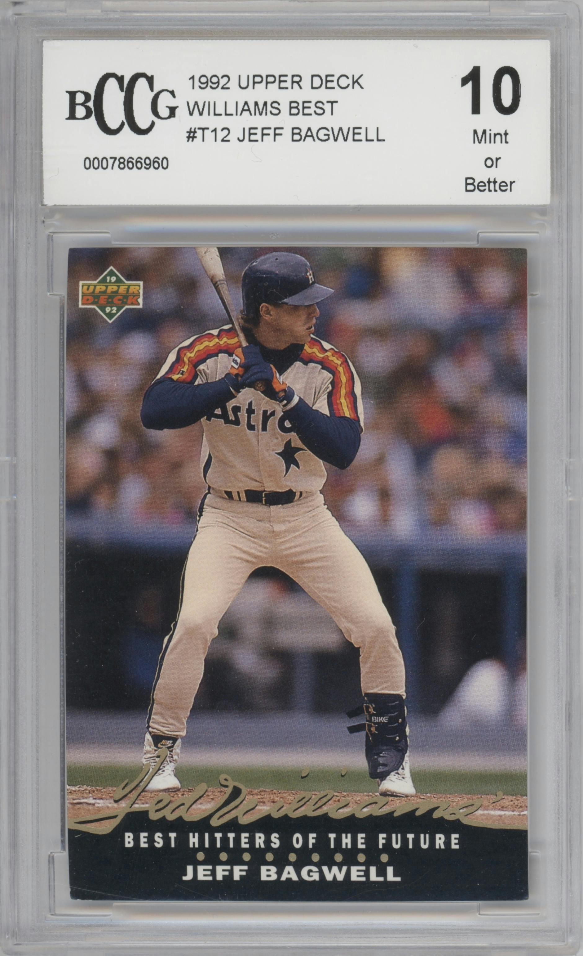 Jeff Bagwell from the 1992 Upper Deck set graded by Beckett and given an overall grade of 10.