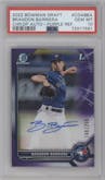 Brandon Barriera from the 2022 Bowman Draft set featuring a Purple Refractor parallel graded by PSA and given an overall grade of 10.
