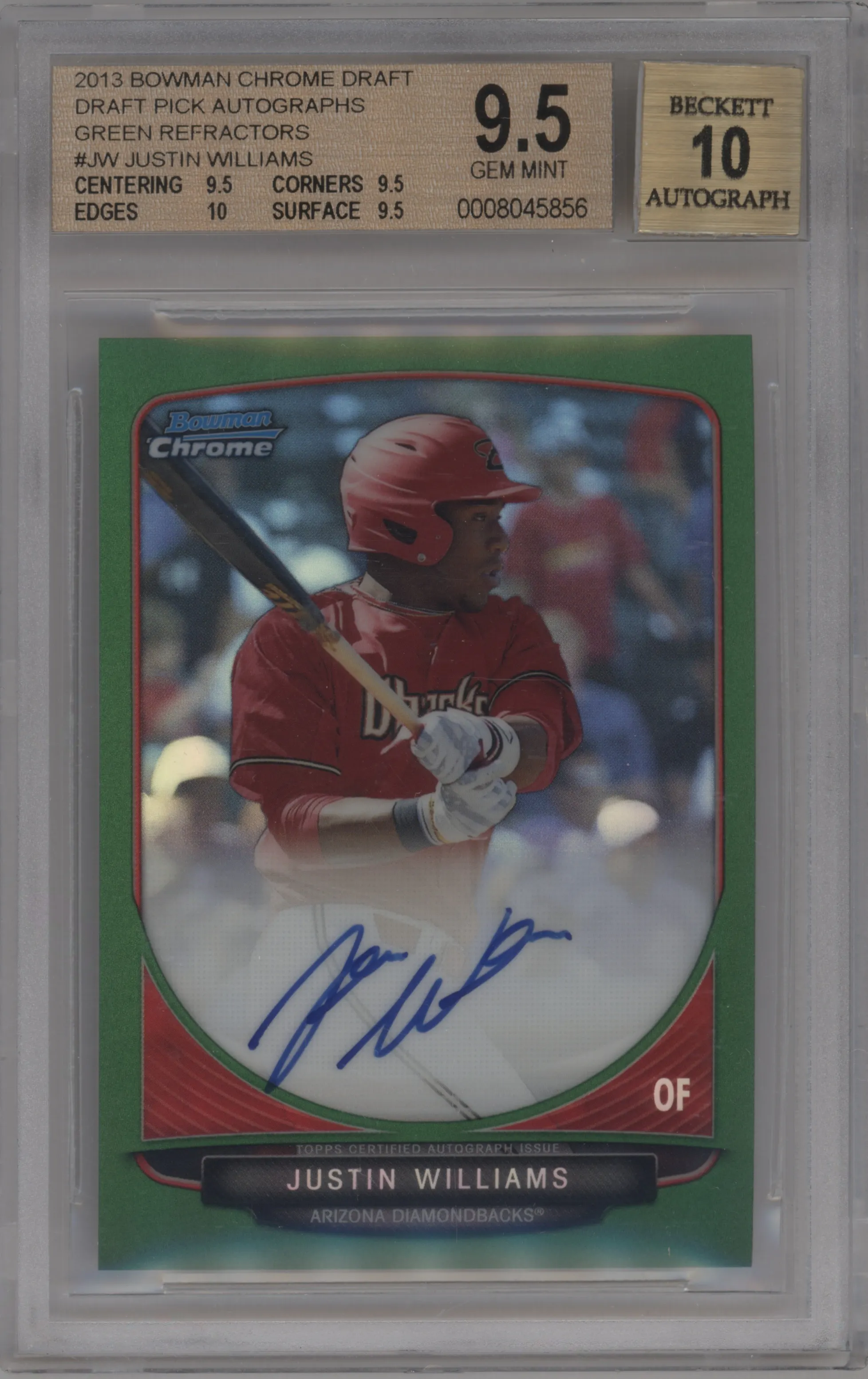 2013 Bowman Draft Picks & Prospects Chrome DP Auto Justin Williams Green Refractor BGS 9.5