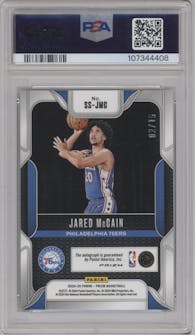 Jared McCain from the 2024-25 Panini Prizm set featuring a Snakeskin  parallel graded by PSA and given an overall grade of 10.