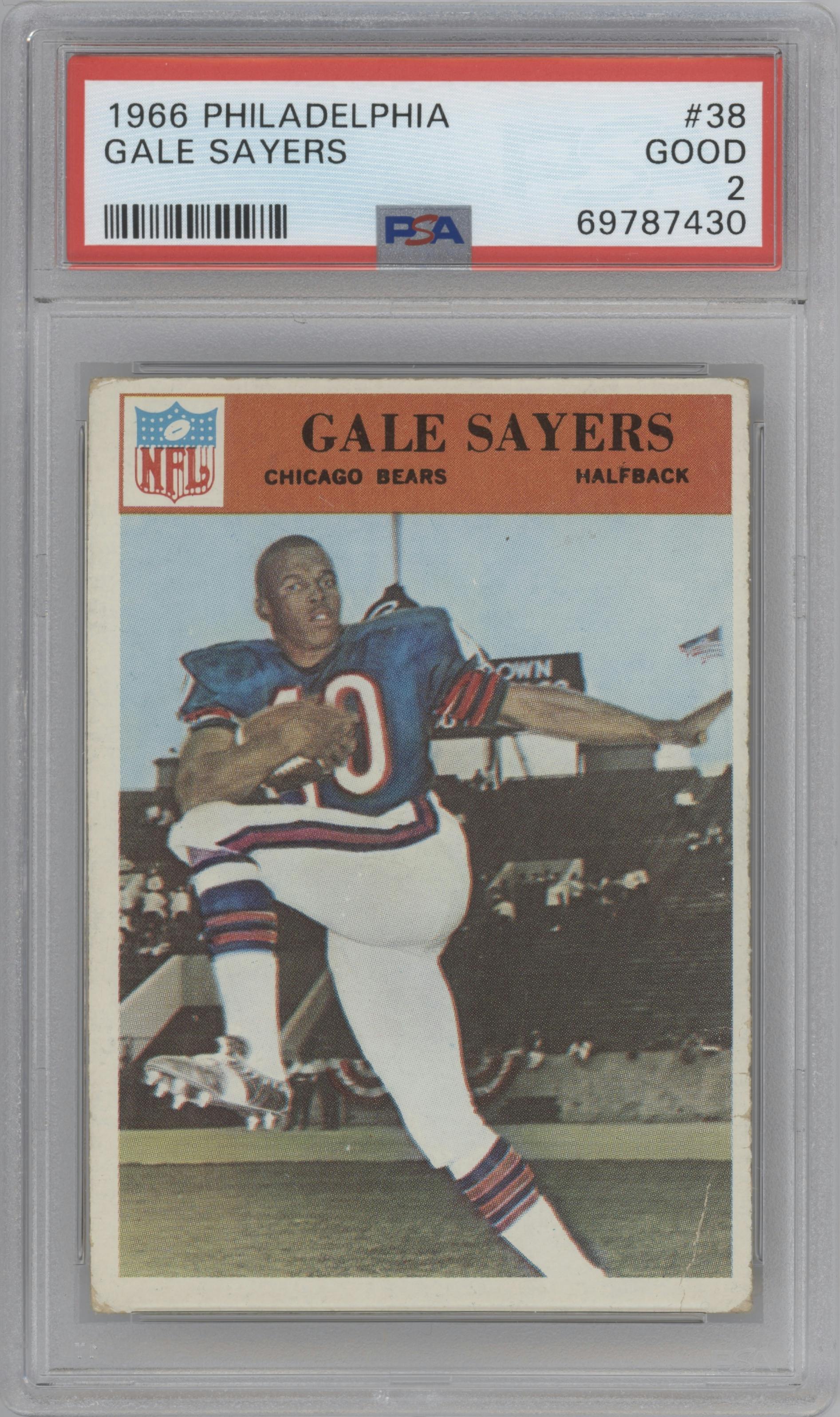 Gale Sayers from the 1966 Philadelphia set graded by PSA and given an overall grade of 2.