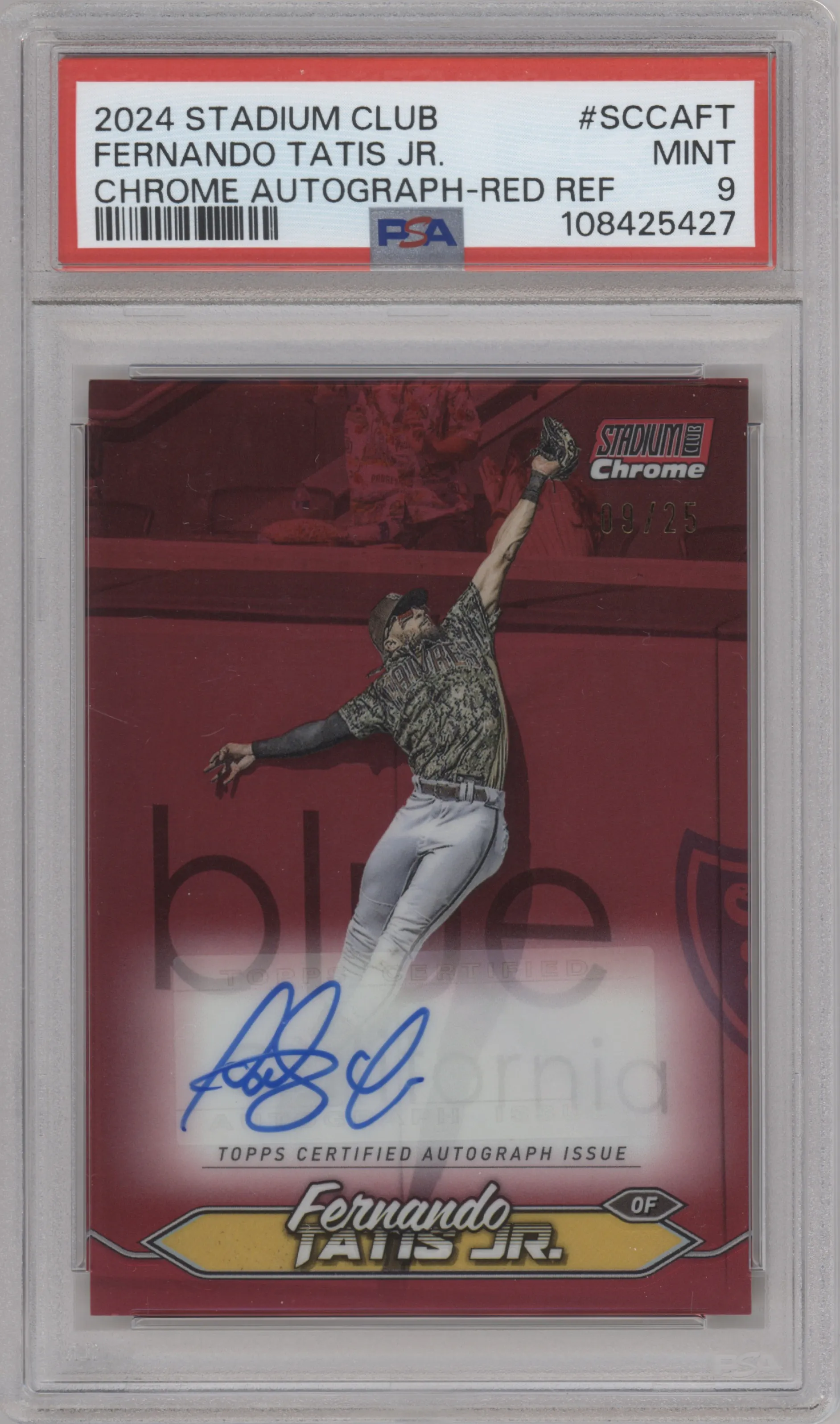 2024 Topps Stadium Club Chrome Auto Fernando Tatis Jr. Red Refractor PSA 9
