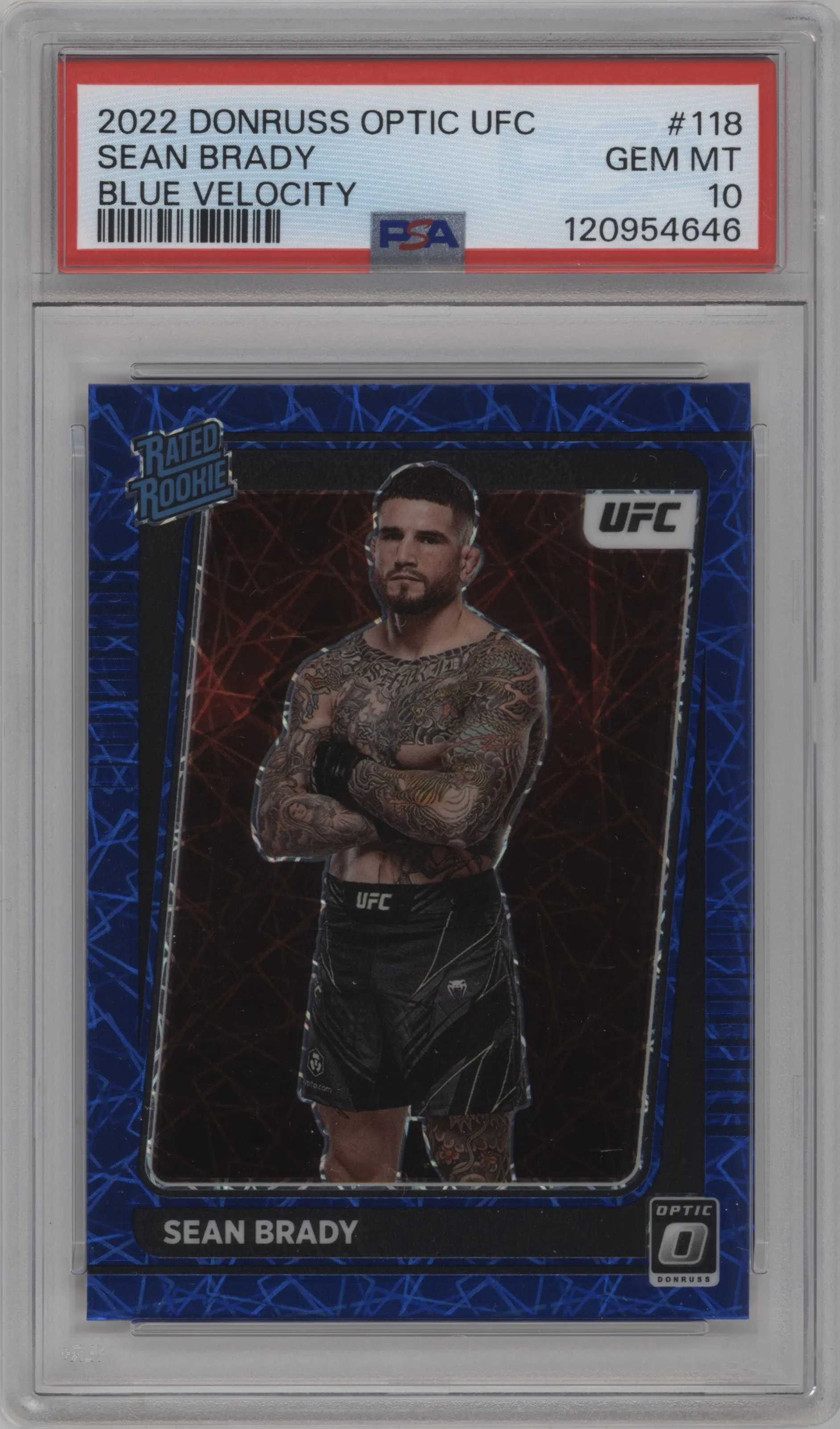 2022 Donruss Optic UFC Rated Rookie Sean Brady Blue Velocity PSA 10