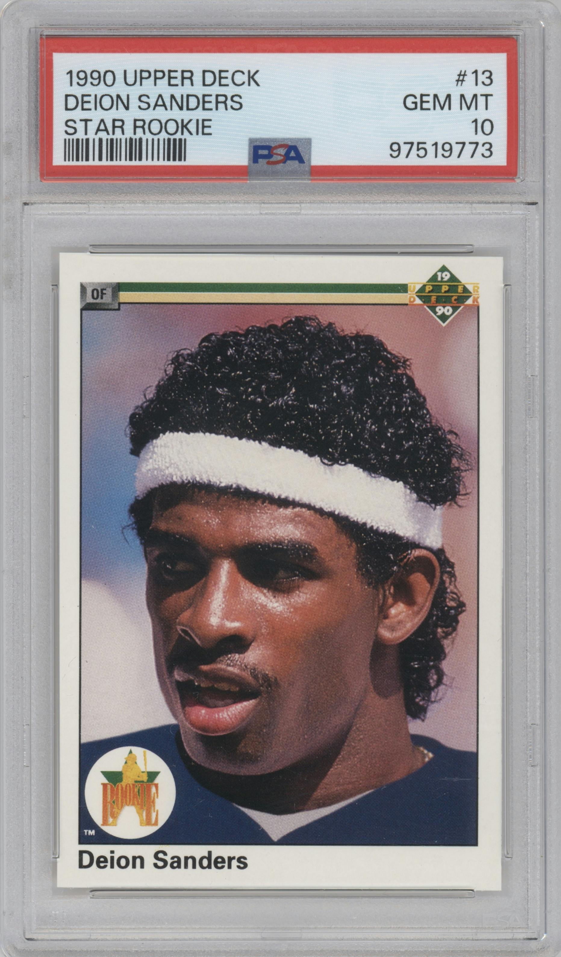 Deion Sanders from the 1990 Upper Deck set graded by PSA and given an overall grade of 10.