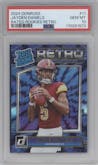 Jayden Daniels from the 2024 Donruss set graded by PSA and given an overall grade of 10.
