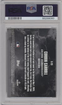 Corbin Carroll from the 2023 Topps Chrome Update set graded by PSA and given an overall grade of 10.