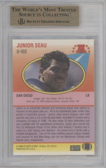 Junior Seau from the 1990 Fleer Update set graded by Beckett and given an overall grade of 9.5.