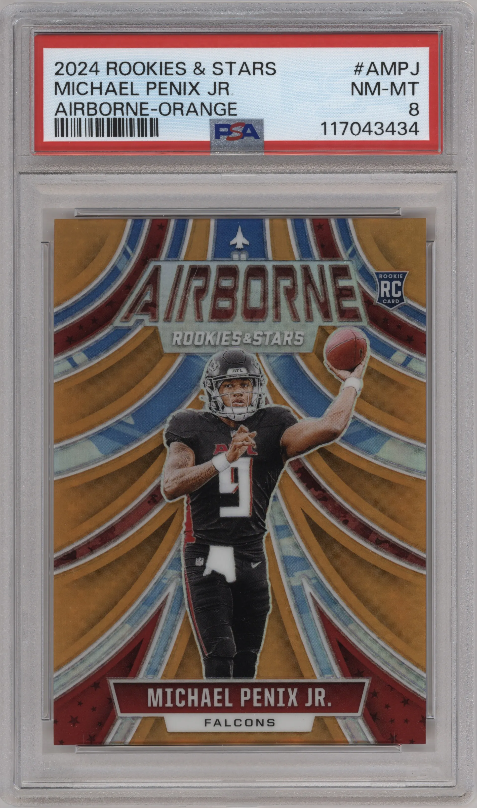 2024 Panini Rookies & Stars Airborne Michael Penix Jr. Orange #A-MPJ PSA 8