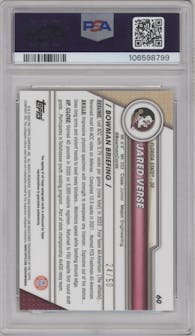 Jared Verse from the 2023 Bowman Chrome University set featuring a Gold Lava Refractor parallel graded by PSA and given an overall grade of 10.