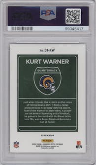 Kurt Warner from the 2022 Panini Donruss Optic set graded by PSA and given an overall grade of 9.