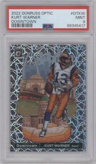 Kurt Warner from the 2022 Panini Donruss Optic set graded by PSA and given an overall grade of 9.