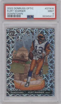 Kurt Warner from the 2022 Panini Donruss Optic set graded by PSA and given an overall grade of 9.