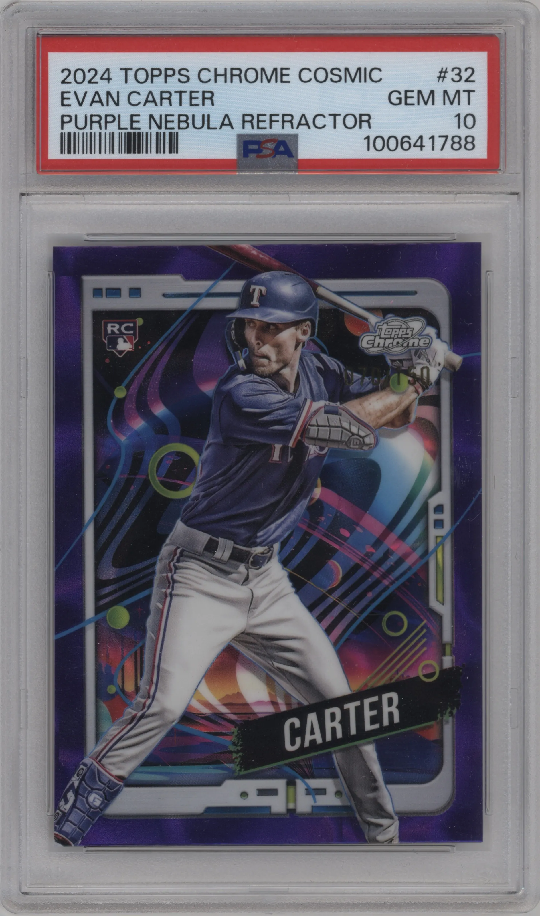 2024 Topps Cosmic Chrome Evan Carter Purple Nebula Refractor #32 PSA 10