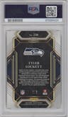Tyler Lockett from the 2021 Panini Select set featuring a  Green Disco parallel graded by PSA and given an overall grade of 10.