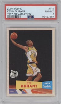 Kevin Durant from the 2007-08 Topps set graded by PSA and given an overall grade of 8.