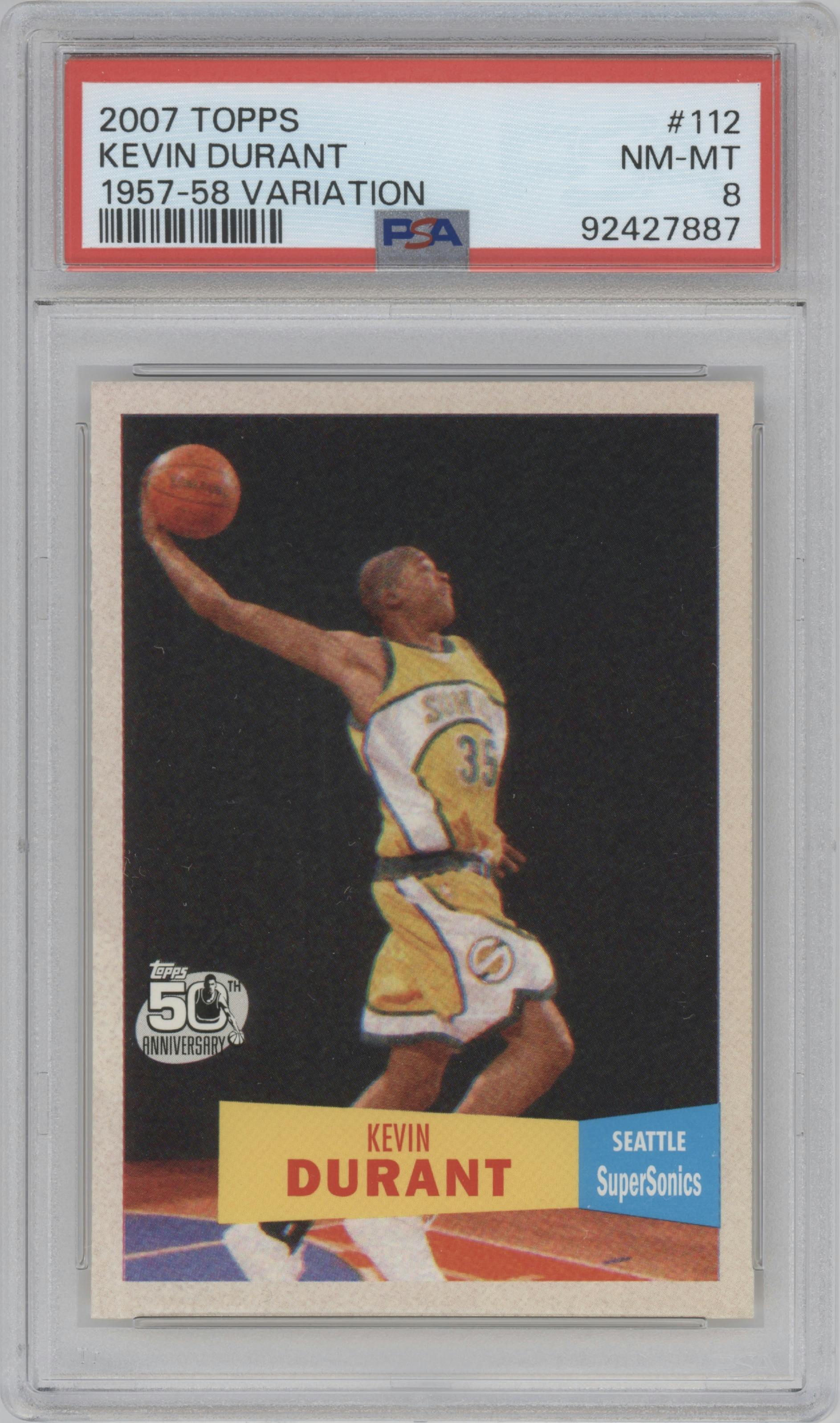 Kevin Durant from the 2007-08 Topps set graded by PSA and given an overall grade of 8.