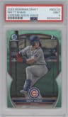 Matt Shaw from the 2023 Bowman Draft set featuring a Aqua Wave Refractor parallel graded by PSA and given an overall grade of 9.