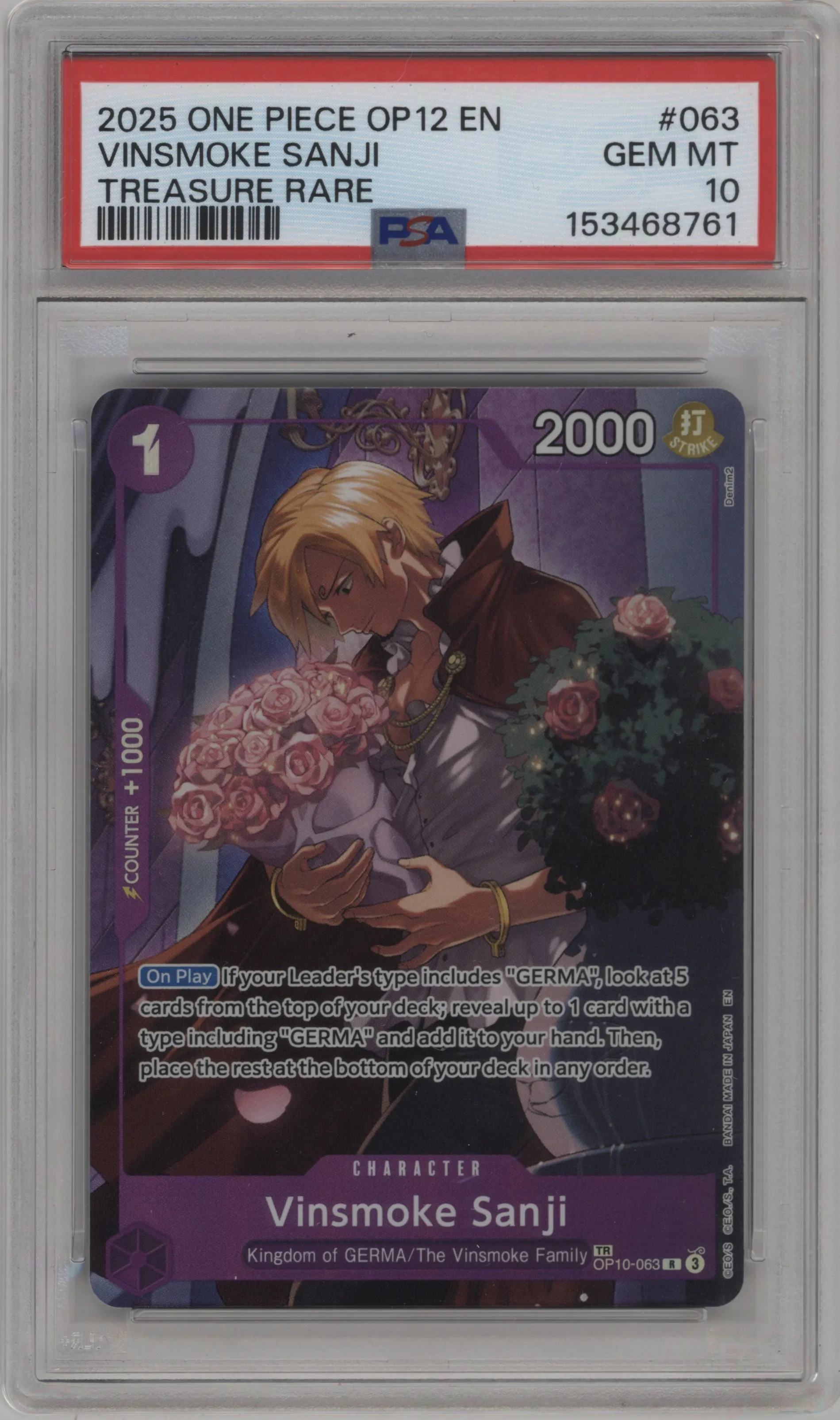 2025 One Piece Legacy of the Master Vinsmoke Sanji PSA 10