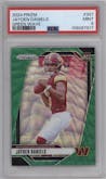 Jayden Daniels from the 2024 Panini Prizm set featuring a Green Wave parallel graded by PSA and given an overall grade of 9.