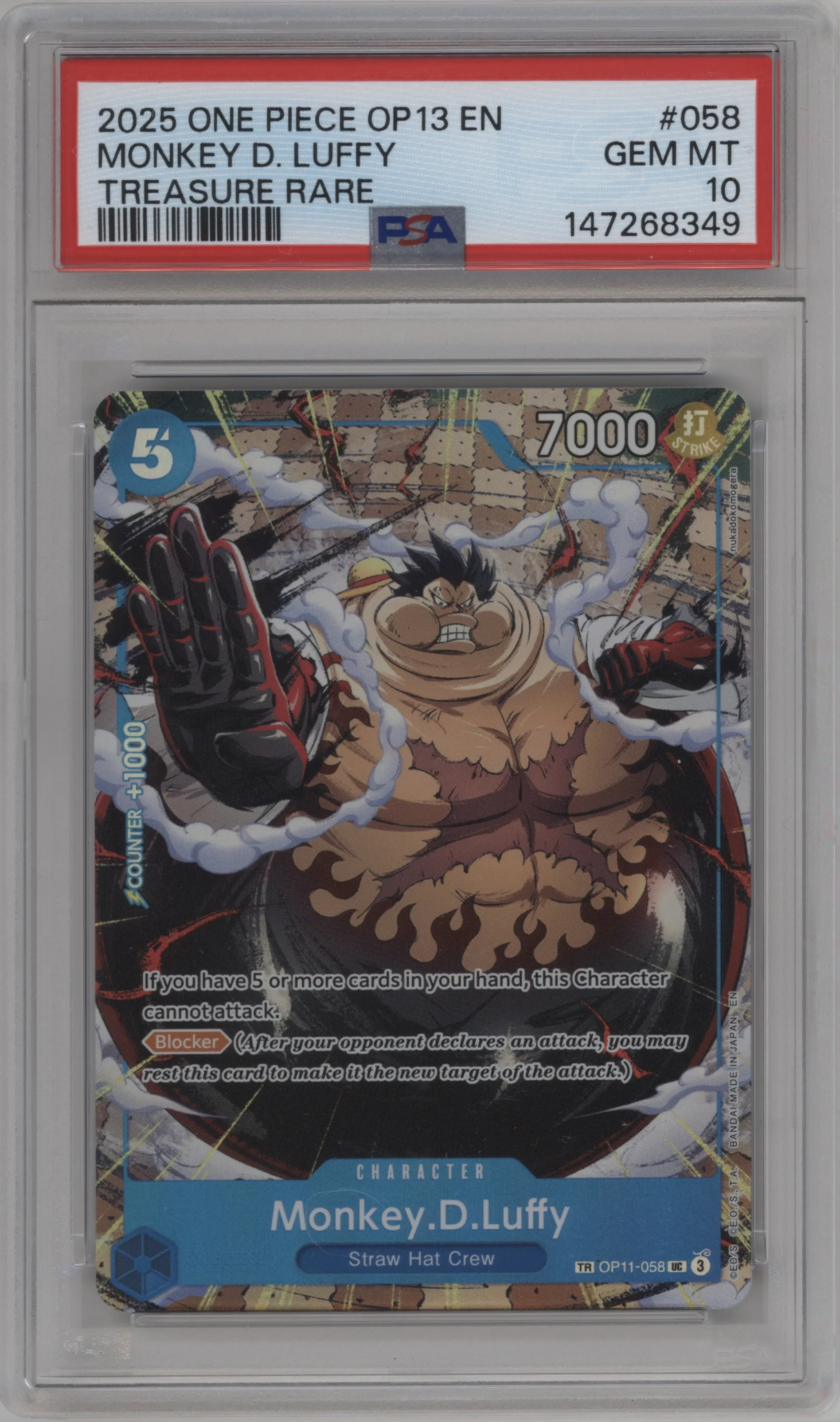 2025 One Piece Carrying On His Will Monkey.D.Luffy OP11-058 UC #TR OP11-058 UC PSA 10