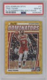 Trae Young from the 2022-23 Panini Donruss Optic  set featuring a Gold Wave parallel graded by PSA and given an overall grade of 10.