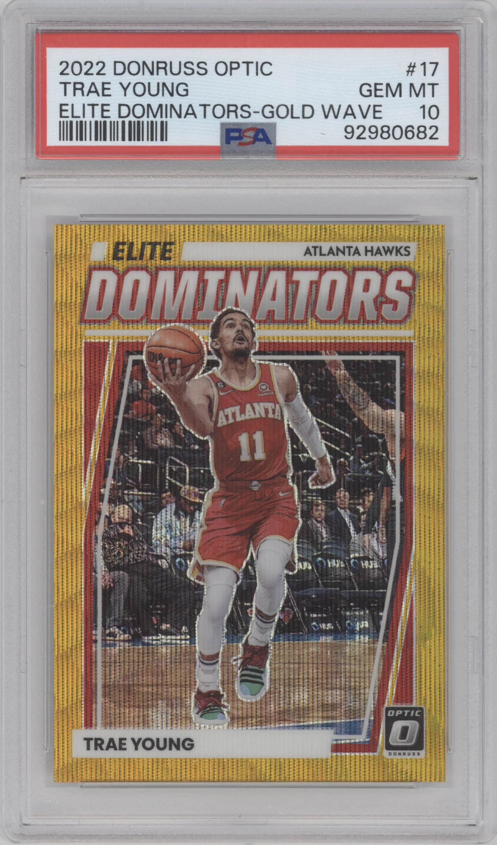 2022 Panini Donruss Optic Elite Dominators Trae Young Gold Wave PSA 10