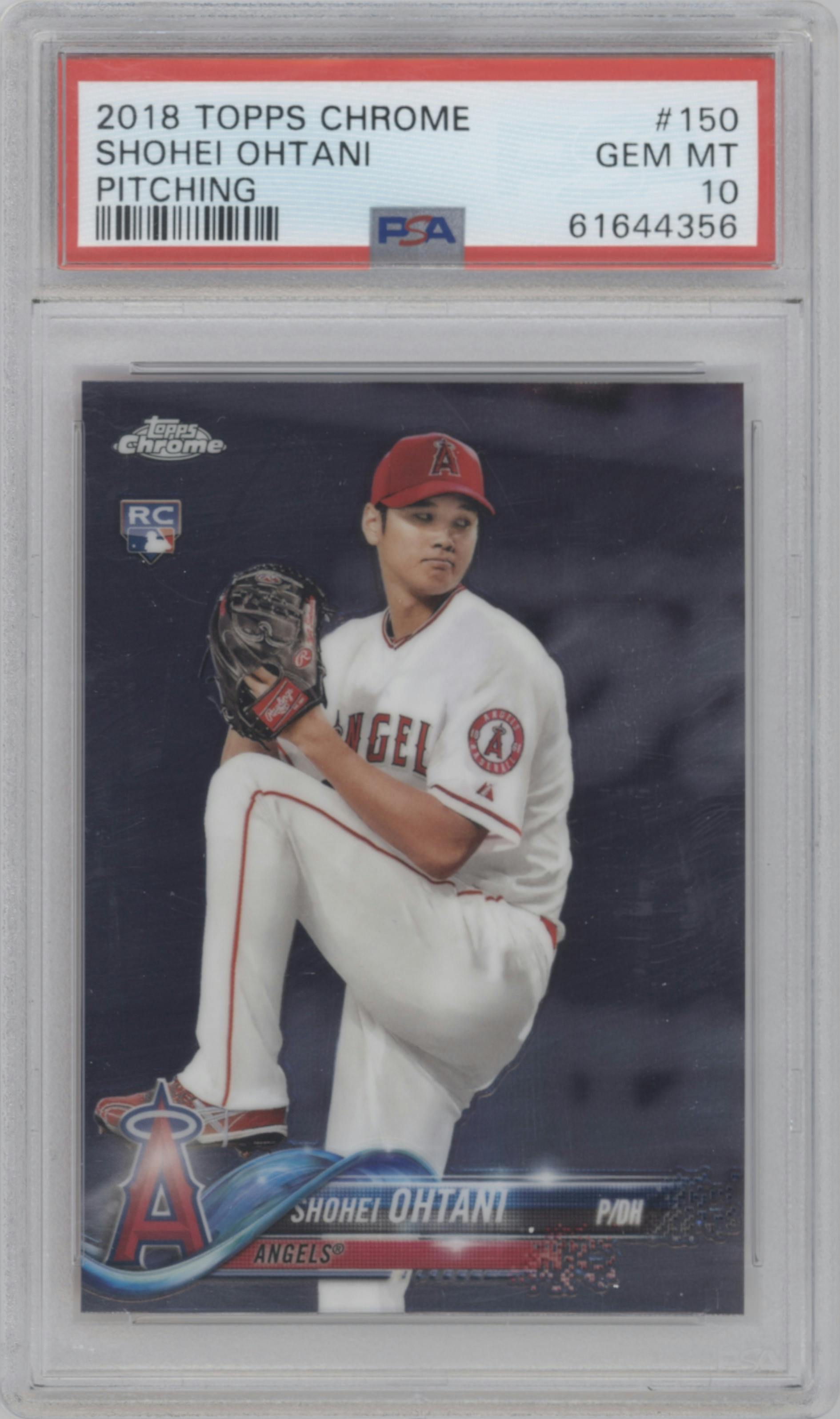 Shohei Ohtani from the 2018 Topps Chrome set graded by PSA and given an overall grade of 10.