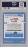 Jahmyr Gibbs from the 2023 Donruss Optic set featuring a Purple Stars parallel graded by PSA and given an overall grade of 9.
