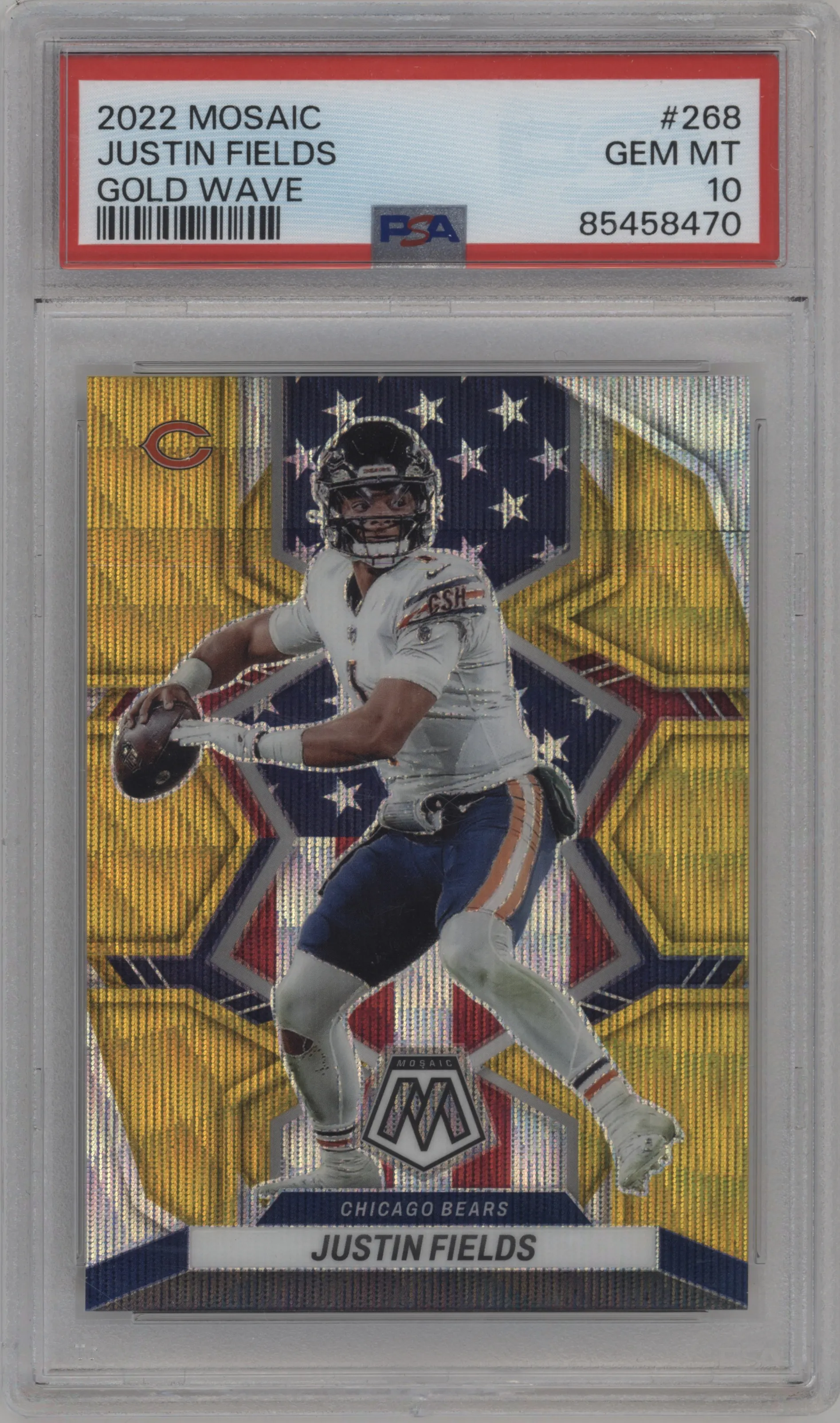 2022 Panini Mosaic Justin Fields Gold Wave PSA 10