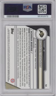 Shedeur Sanders from the 2023 Bowman Chrome University set graded by PSA and given an overall grade of 10.