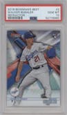 Walker Buehler from the 2018 Bowman’s Best set featuring a Refractor parallel graded by PSA and given an overall grade of 10.