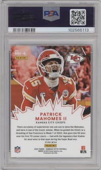 Patrick Mahomes II from the 2022 Panini Donruss Optic set graded by PSA and given an overall grade of 10.