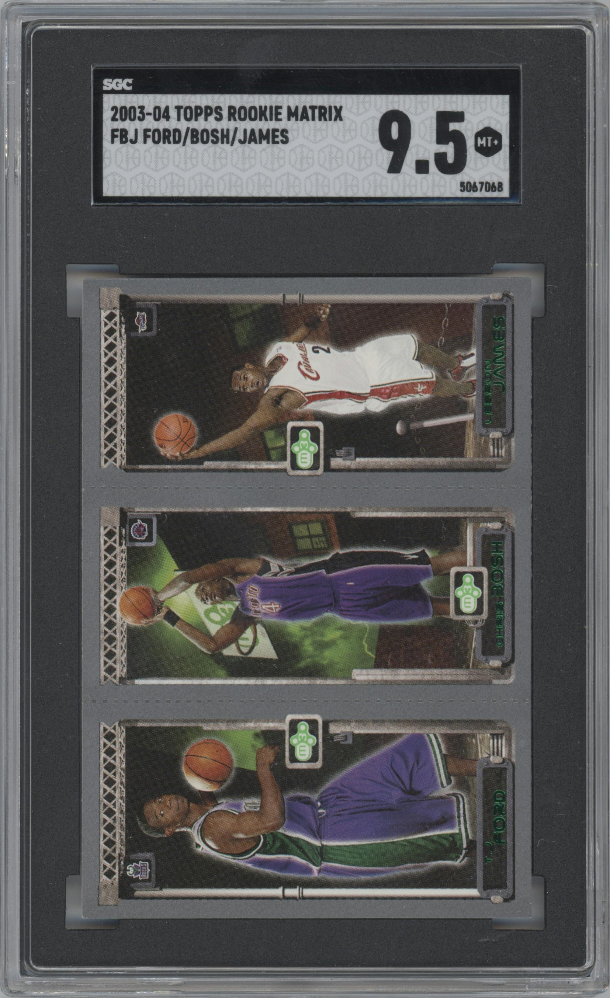 LeBron James/Chris Bosh/T.J. Ford from the 2003-04 Topps Rookie Matrix set graded by SGC and given an overall grade of 9.5.